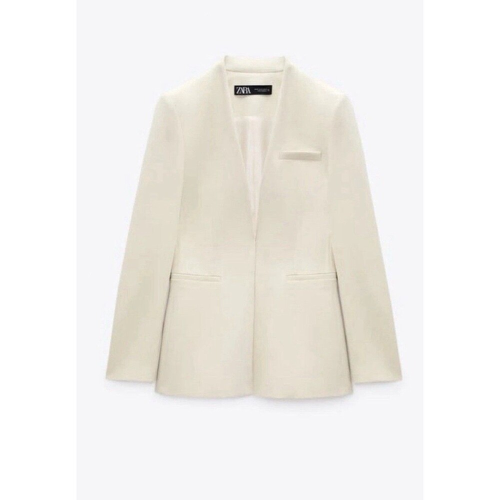 Zara Cream Structured Open-Front Blazer Jacket